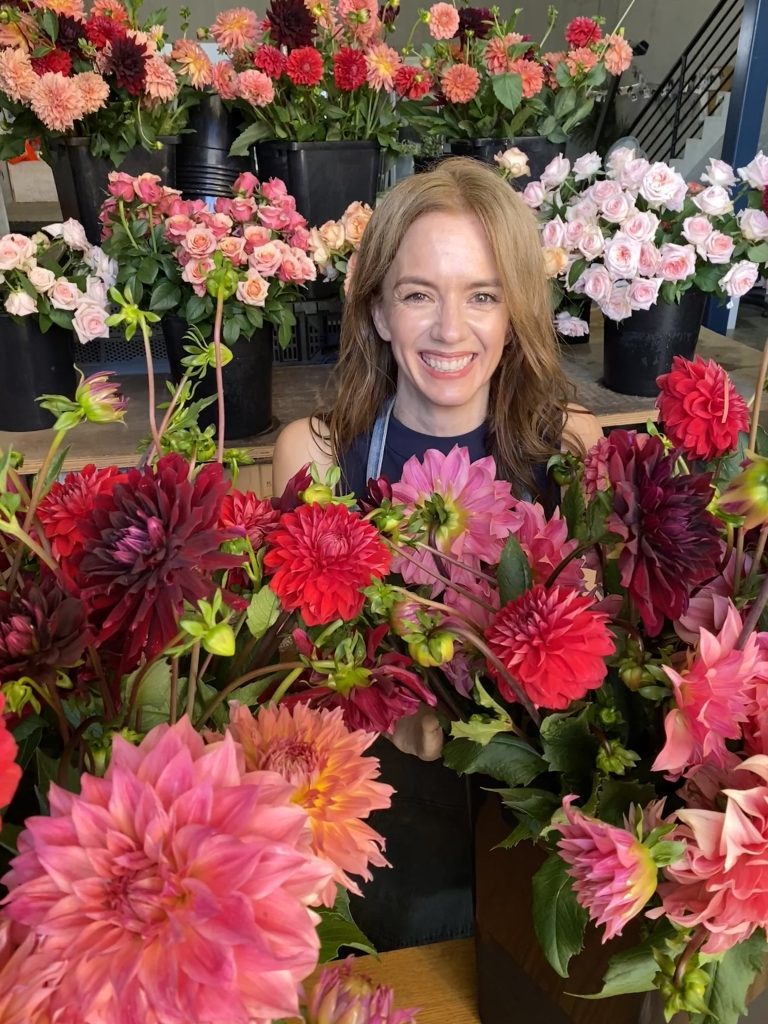 Little Flowers Sydney HQ filled with fresh dahlias and roses ready for delivery