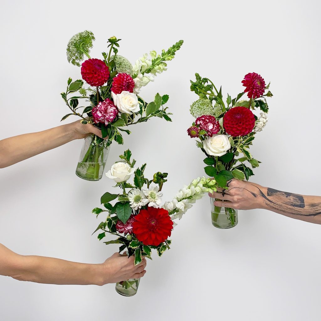 Set of three mini Christmas vases in festive colours