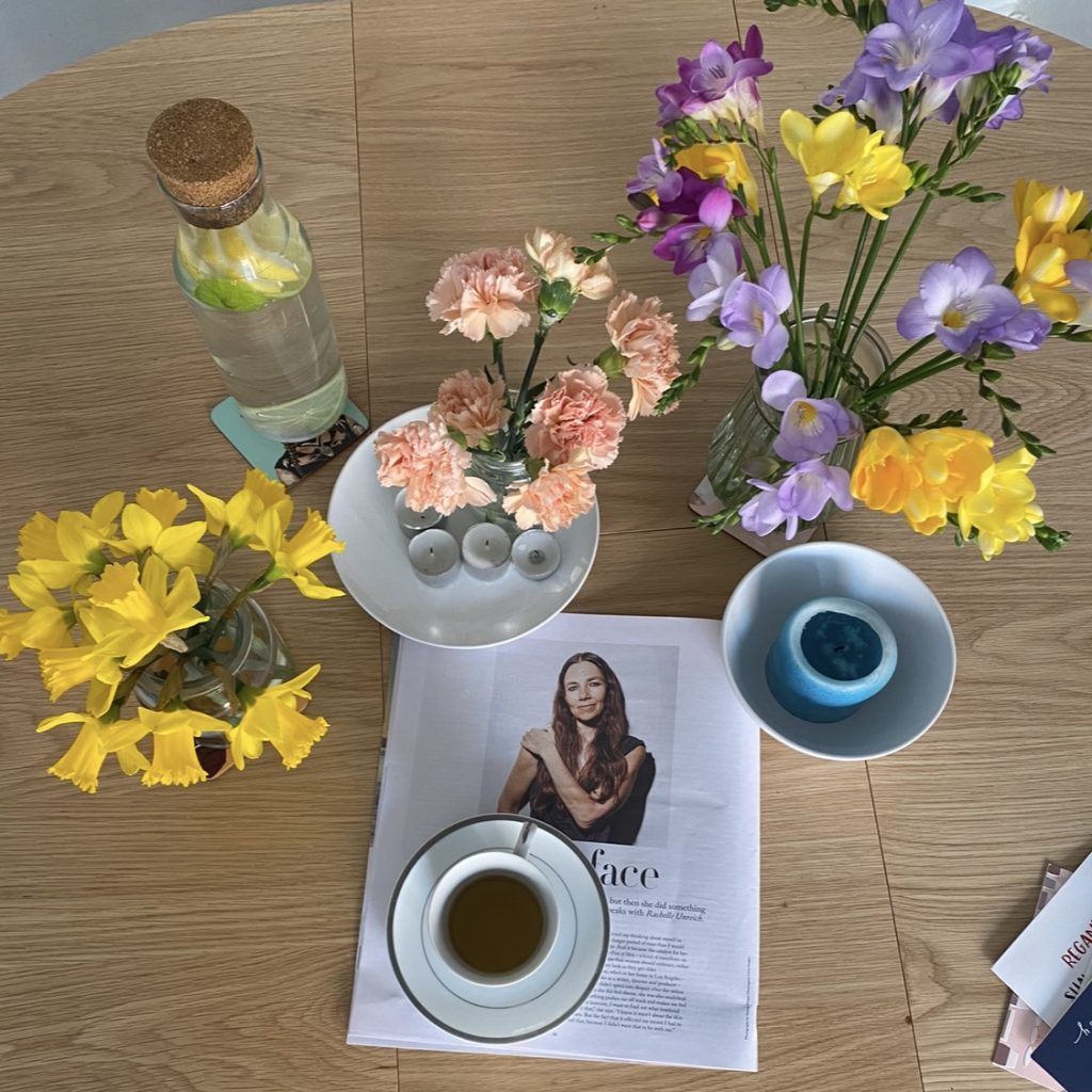 Flowers styled on a dining table at home in Sydney