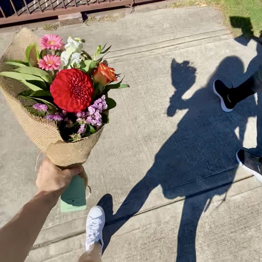 Little Flowers bouquet being delivered as part of the Meals on Wheels Christmas initiative in Sydney