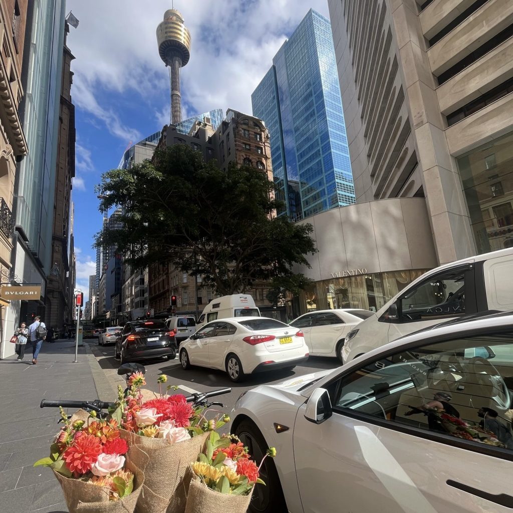bouquet delivered outside Counterpoint Tower in Sydney CBD
