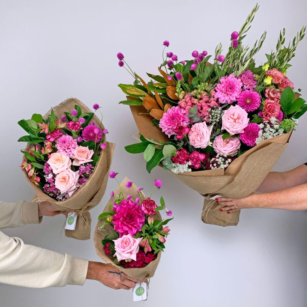 three sizes of mixed flower bouquet Sydney little large luxe